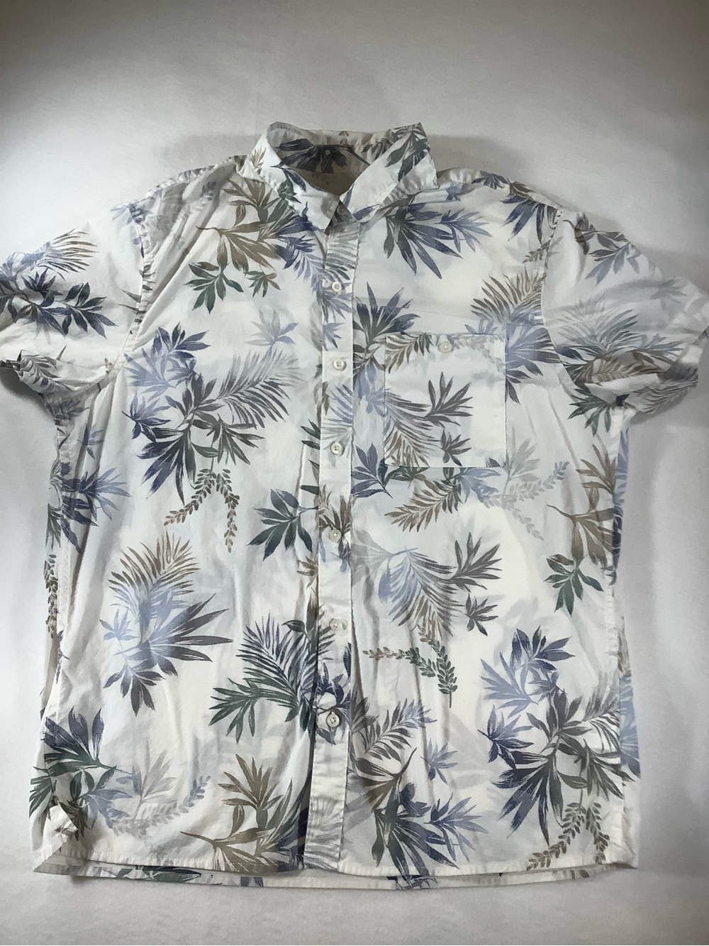 Men's Short-Sleeve Tropical Print Shirt - White/Blue/Green